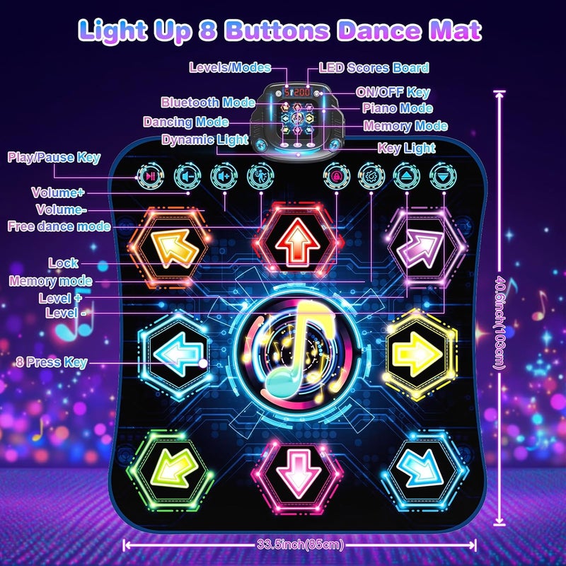 Surelect Store Dance Mat, 2025 Light Up 8-Button Dance Pad with Wireless Bluetooth, Upgraded Flowing Light Control System with Stands, Kids Toys Music Games Birthday for 3-12 Year Old Boys Girls - Image 5